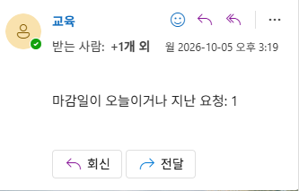 본문 마감일이 오늘이거나 지난 요청: 1 인 마감 알림 메일
